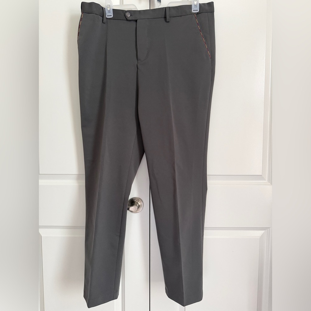 Jingpin Men’s Dress Pants Gray Flat Front Slacks 40W Modern Fit
